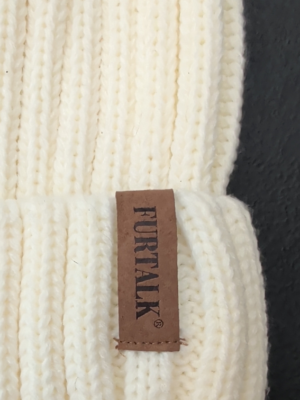Furtalk Cream Knit Pom Beanie Hat with Faux Fur Pom - Picture 2 of 6
